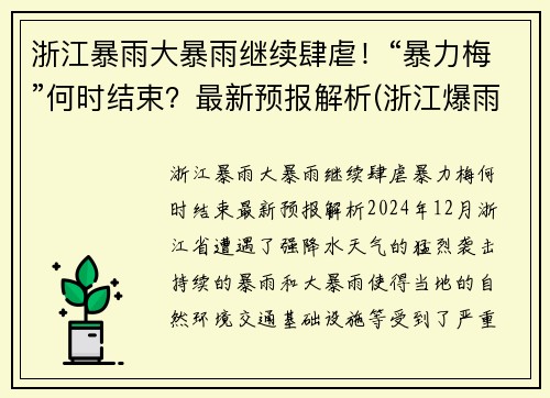 浙江暴雨大暴雨继续肆虐！“暴力梅”何时结束？最新预报解析(浙江爆雨)