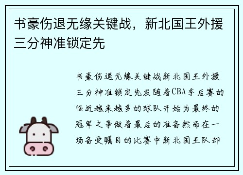 书豪伤退无缘关键战，新北国王外援三分神准锁定先