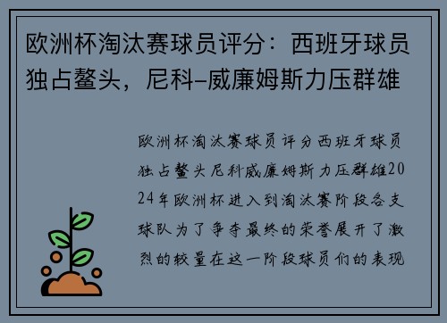 欧洲杯淘汰赛球员评分：西班牙球员独占鳌头，尼科-威廉姆斯力压群雄